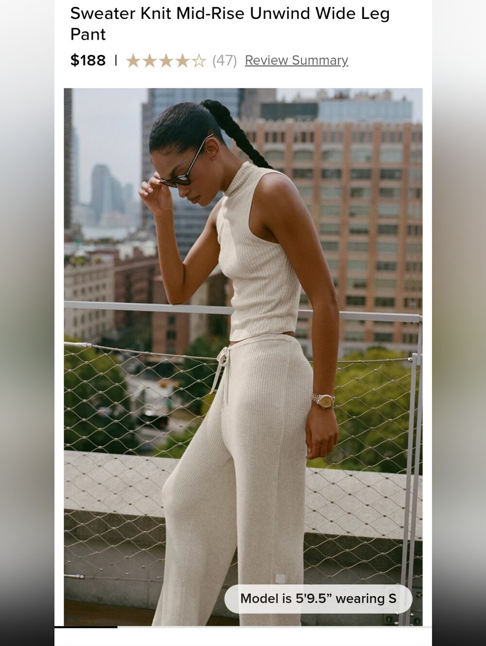 ALO Yoga Cream Ribbed Wide-Leg Pants with Matching Sleeveless Top